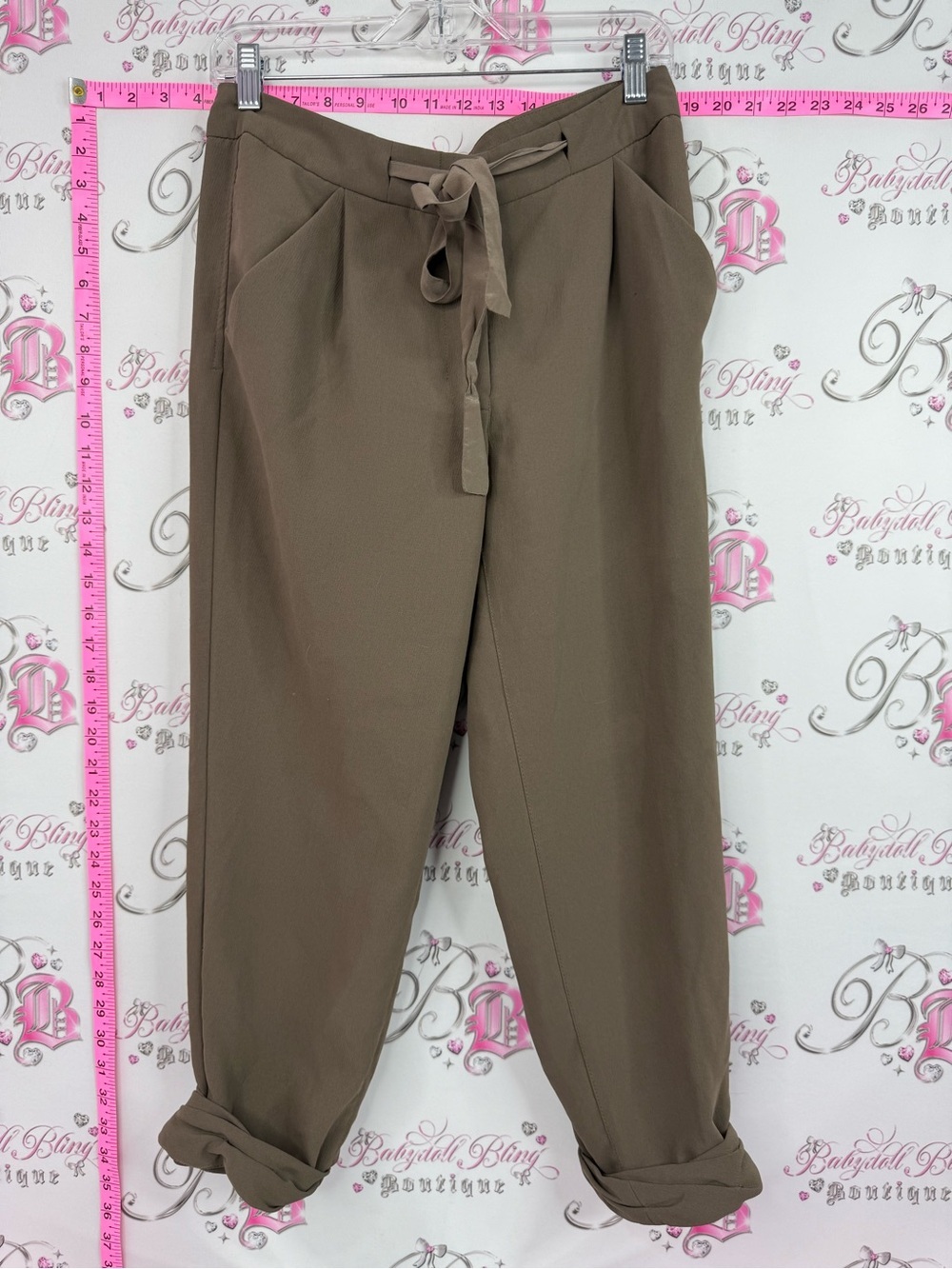 Wilfred capri pants flowy roll over hem Taupe Drawstring Tapered Capris